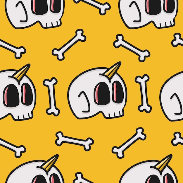 Plantilla de diseño de patrón de calavera de dibujos animados kawaii doodle