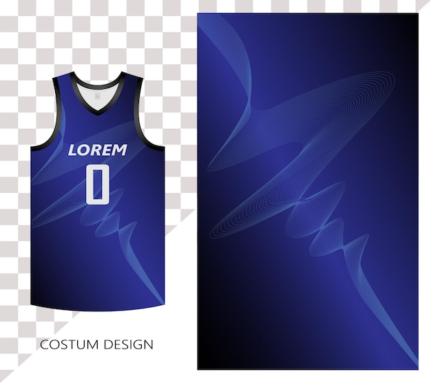 Plantilla de diseño de patrón de camiseta de baloncesto fondo abstracto degradado azul negro con ondas de arte de línea azul con diseño de concepto de tecnología de onda de sonido para patrón de tela