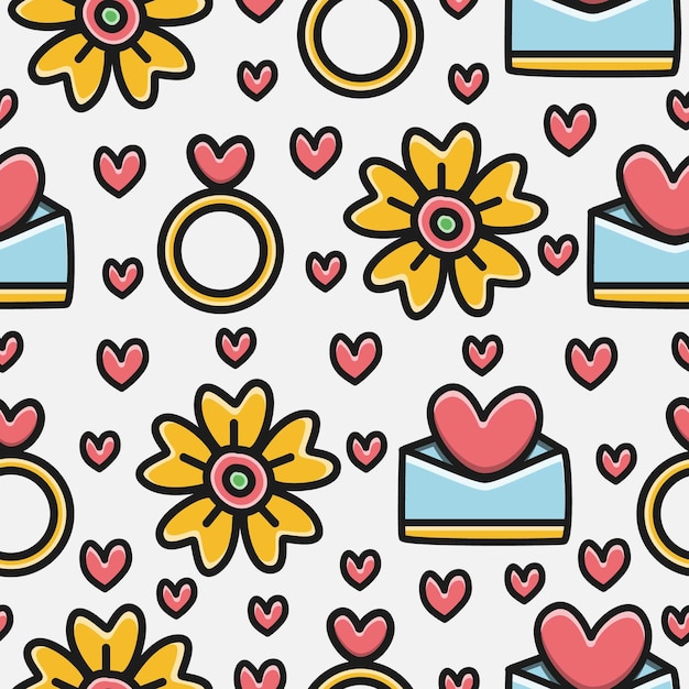 Plantilla de diseño de patrón de doodle de dibujos animados de valentin