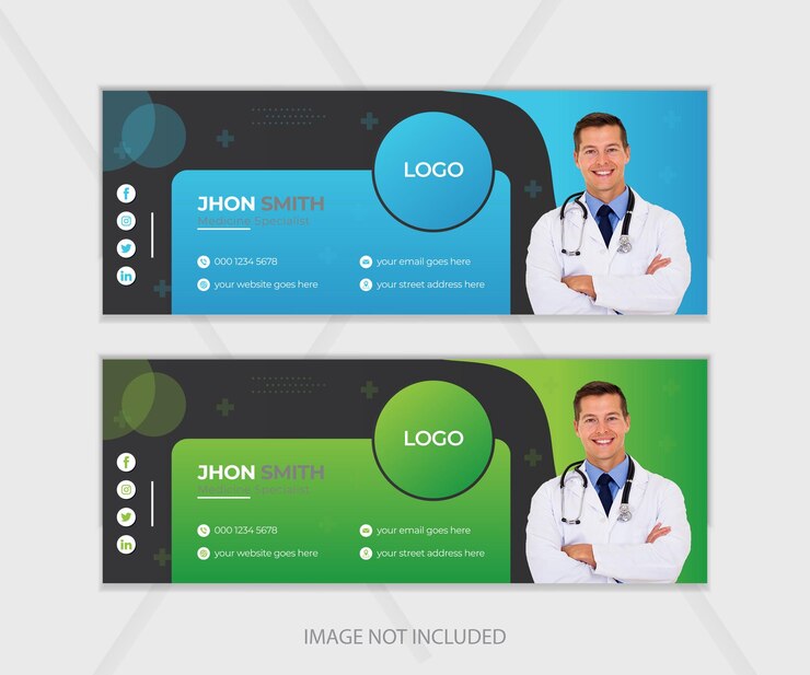 Plantilla de diseño de pie de página de correo electrónico de firma de correo electrónico de servicios de atención médica moderna de vector