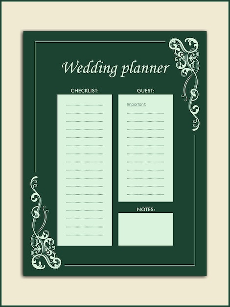 plantilla de diseño de planificador de bodas simple