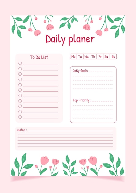Plantilla de diseño de planificador diario plano Para hacer una lista y anotar el organizador de papelería para planes diarios