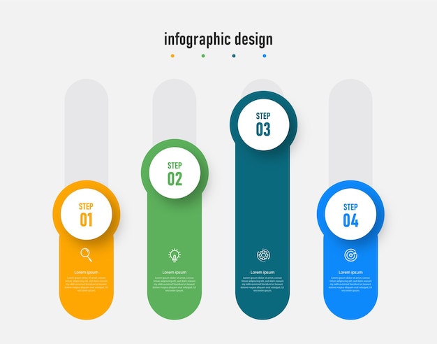 Plantilla de diseño plano de colección de pasos elegantes de infografía con 4 pasos Vector Premium