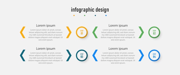 Plantilla de diseño plano de colección de pasos elegantes de infografía con 4 pasos Vector Premium
