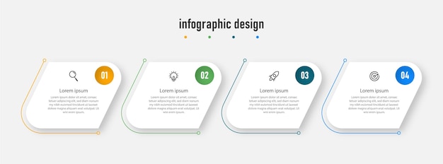 Plantilla de diseño plano de colección de pasos elegantes de infografía con 4 pasos vector premium