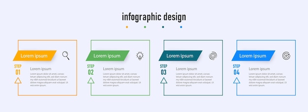 Plantilla de diseño plano de colección de pasos elegantes de infografía con 4 pasos Vector Premium