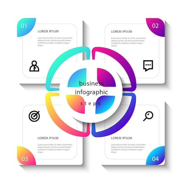 Plantilla de diseño plano de colección de pasos elegantes de infografía con 4 pasos Vector Premium