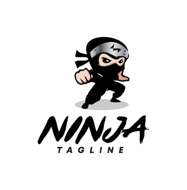 Plantilla de diseño plano de la mascota del logotipo del personaje de Little Ninja Kids