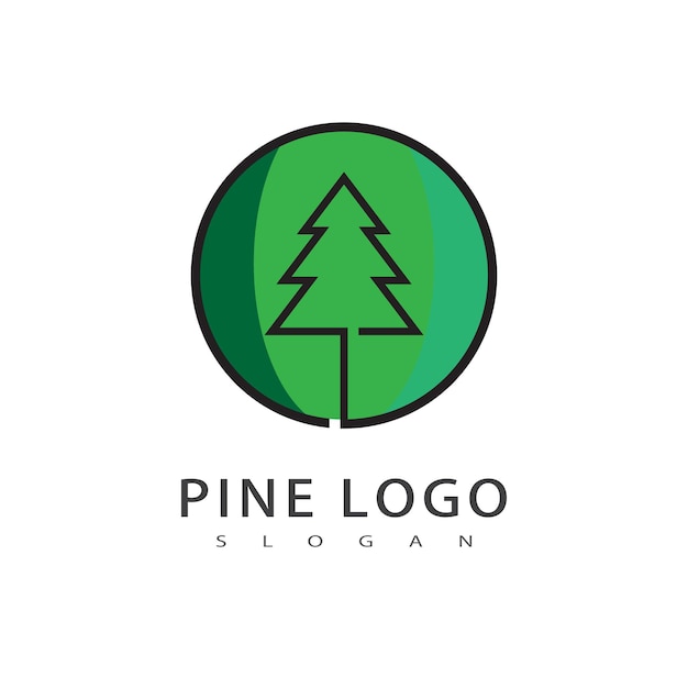 Plantilla de diseño plano de vector de ilustración de árbol de pino