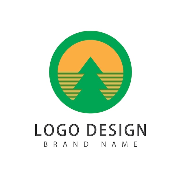 Plantilla de diseño plano de vector de ilustración de árbol de pino