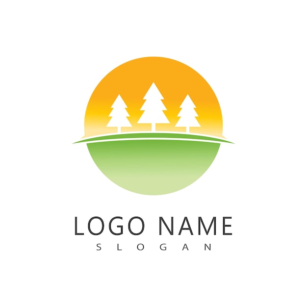 Plantilla de diseño plano de vector de ilustración de árbol de pino