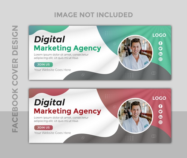 plantilla de diseño de portada de Facebook de la agencia de marketing digital Vector con banner corporativo