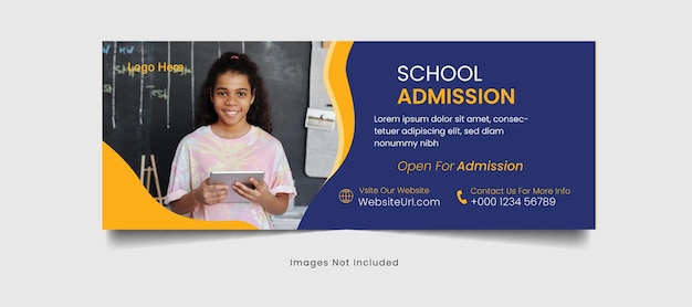 Plantilla de diseño de portada de facebook y banner web de admisión a la escuela