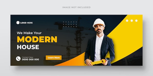 Vector plantilla de diseño de portada de facebook o banner web de redes sociales para empresas de construcción