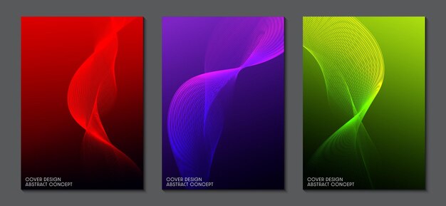 Plantilla de diseño de portada con fondo de líneas de tecnología futurista abstracta con efectos de luz de colores