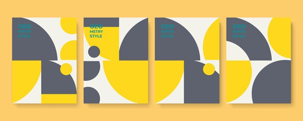 Plantilla de diseño de portada geométrica. Fondo abstracto con texturas geométricas de onda de punto de línea cuadrada de medio círculo, estilo memphis