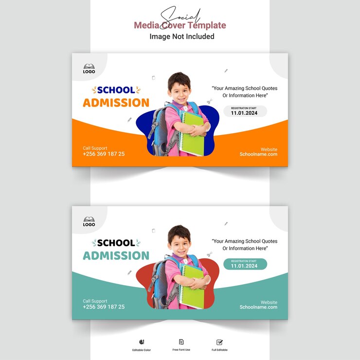 Plantilla de diseño de portada de instagram y facebook de admisión escolar