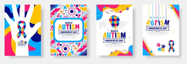La plantilla de diseño de portada de libro del Día Mundial de Concientización sobre el Autismo, celebrada el 2 de abril, se utiliza para prohibir el fondo