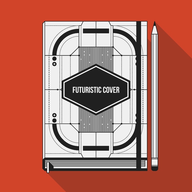 Plantilla de diseño de portada de libro. maqueta para portátil. elementos futuristas geométricos.