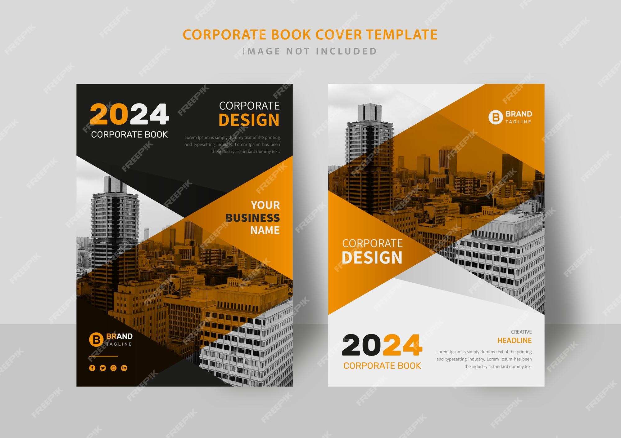 Plantilla de diseño de portada de libro de negocios corporativos de fondo  de ciudad en color negro y amarillo | Vector Premium