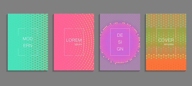 Plantilla de diseño de portada de medio tono de vector abstracto mínimo. Futuro fondo degradado geométrico.