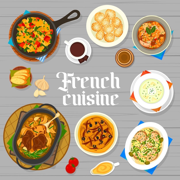 Plantilla de diseño de portada de menú de comida de cocina francesa