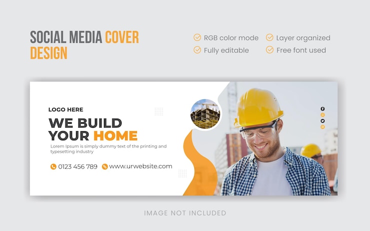 Vector plantilla de diseño de portada de redes sociales de edificio de construcción vector premium vector premium