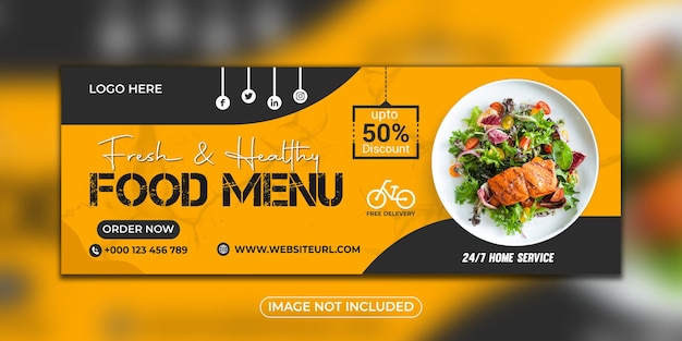 Vector plantilla de diseño de portada de redes sociales de restaurante y menú de comida