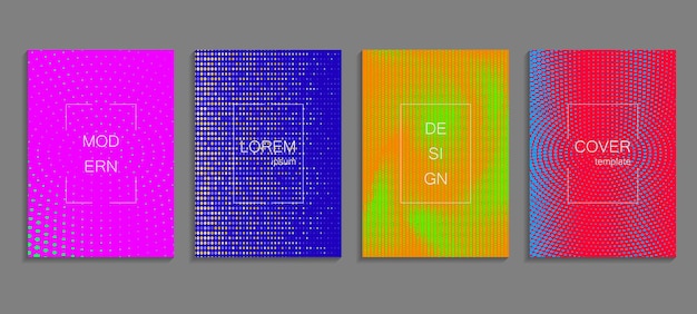 Plantilla de diseño de portada de semitono de vector abstracto mínimo. Fondo degradado geométrico futuro.