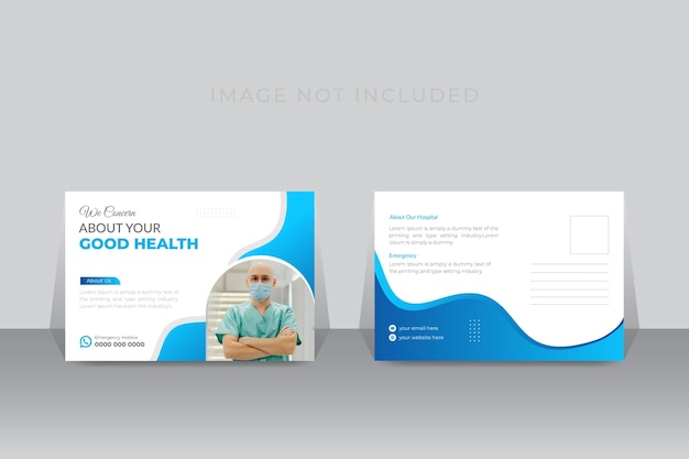 Plantilla de diseño de postal de atención médica moderna y médica