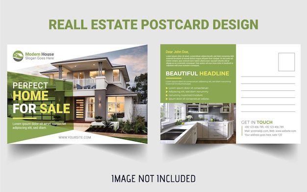 Plantilla de diseño de postal inmobiliaria vector premium