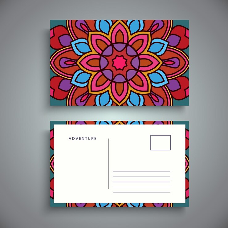 Vector plantilla de diseño de postal de mandala floral colorido