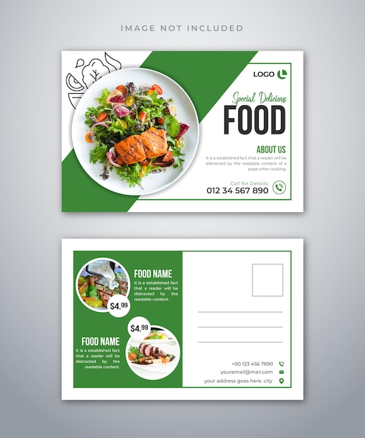 Plantilla de diseño de postal de restaurante de comida deliciosa