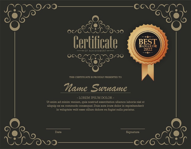 Plantilla de diseño de premio de certificado clásico