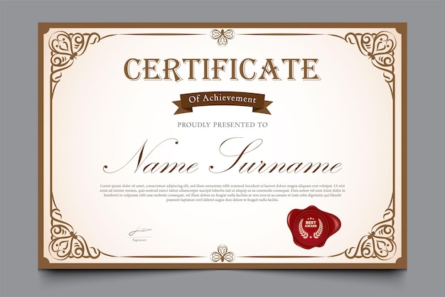 plantilla de diseño de premio de certificado de tema retro o vintage