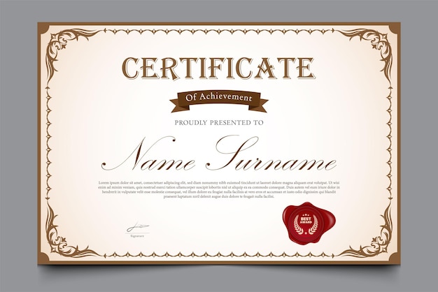 plantilla de diseño de premio de certificado de tema retro o vintage