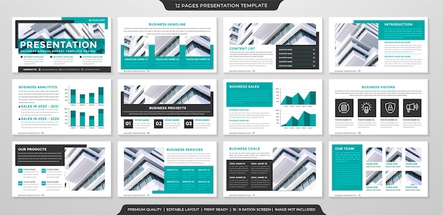 Plantilla de diseño de presentación corporativa con uso de estilo minimalista y moderno para informe anual