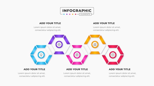 plantilla de diseño de presentación de infografía de panal de miel con 5 pasos