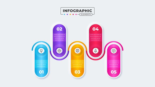 plantilla de diseño de presentación infográfica de línea de tiempo con 5 pasos u opciones