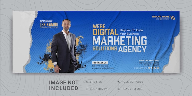 Plantilla de diseño de promoción de marketing de negocios digitales portada de facebook seminario web en vivo marketing digital