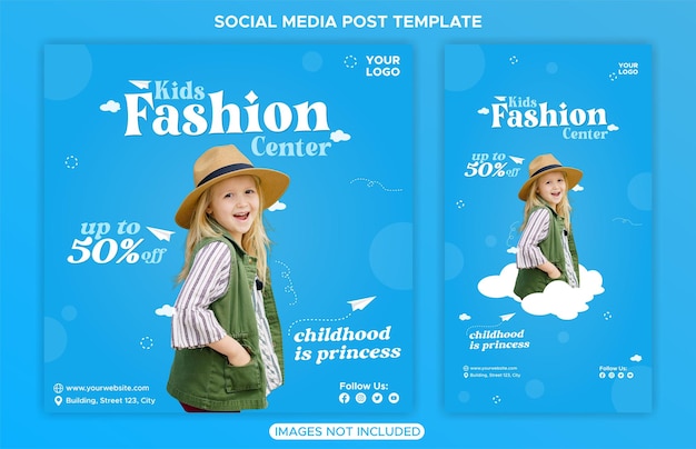 Plantilla de diseño de promoción de moda infantil para publicación en redes sociales