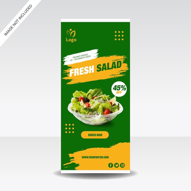 Plantilla de diseño de promoción de la tienda de carteles de comida enrollada para ensalada