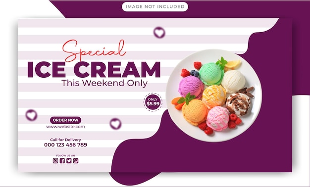 Vector plantilla de diseño de publicación de banner de redes sociales de delicioso helado especial