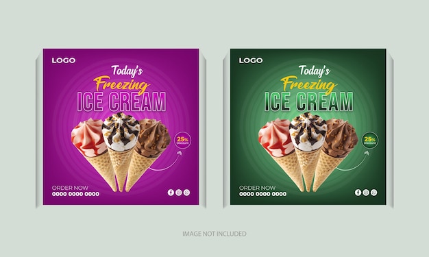 Vector plantilla de diseño de publicación de banner de redes sociales de helado de cono especial creativo