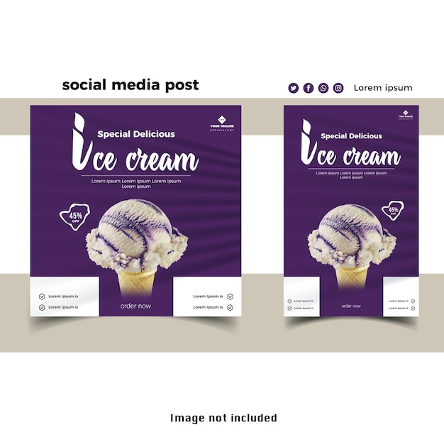 Plantilla de diseño de publicación de banner de redes sociales de helado delicioso especial moderno