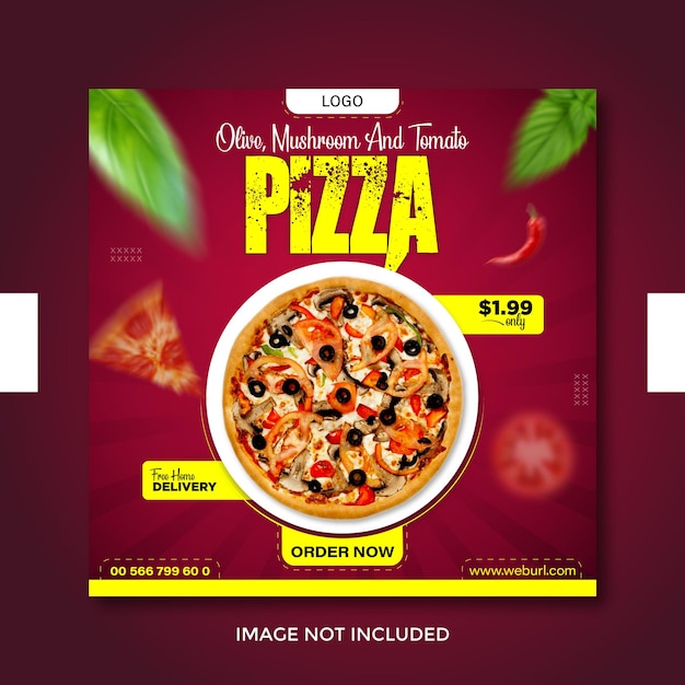 Plantilla de diseño de publicación de banner web de instagram de promoción y descuento en redes sociales de comida de pizza