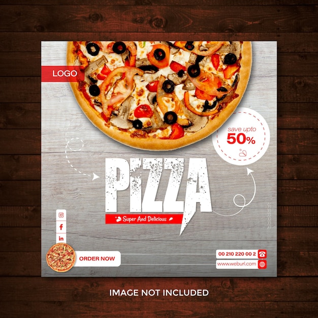 Vector plantilla de diseño de publicación de banner web de instagram de promoción y descuento en redes sociales de comida de pizza