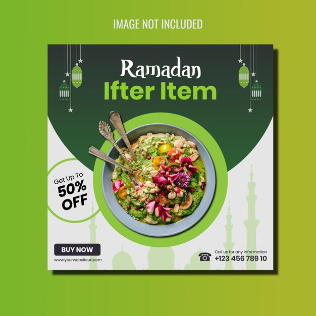 Plantilla de diseño de publicación de comida de banner de venta de artículos de comida especial de ramadán
