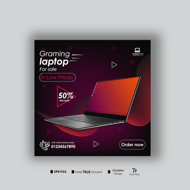 plantilla de diseño de publicación de instagram de venta de laptop