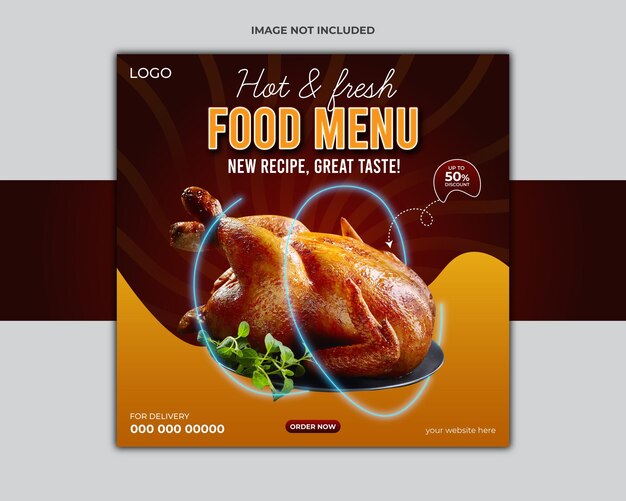 Plantilla de diseño de publicación de pollo especial Menú de comida Restaurante Banner de comida para redes sociales